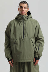 Men's Light Grey Minimalist Half-Zip Waterproof Insulated Snow Anorak
