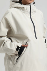 Women's Off White Minimalist Half-Zip Waterproof Insulated Snow Anorak