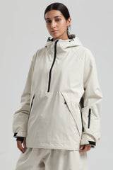 Women's Off White Minimalist Half-Zip Waterproof Insulated Snow Anorak