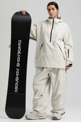 Women's Off White Minimalist Half-Zip Waterproof Insulated Snow Anorak