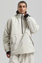 Men's Khaki Minimalist Half-Zip Waterproof Insulated Snow Anorak