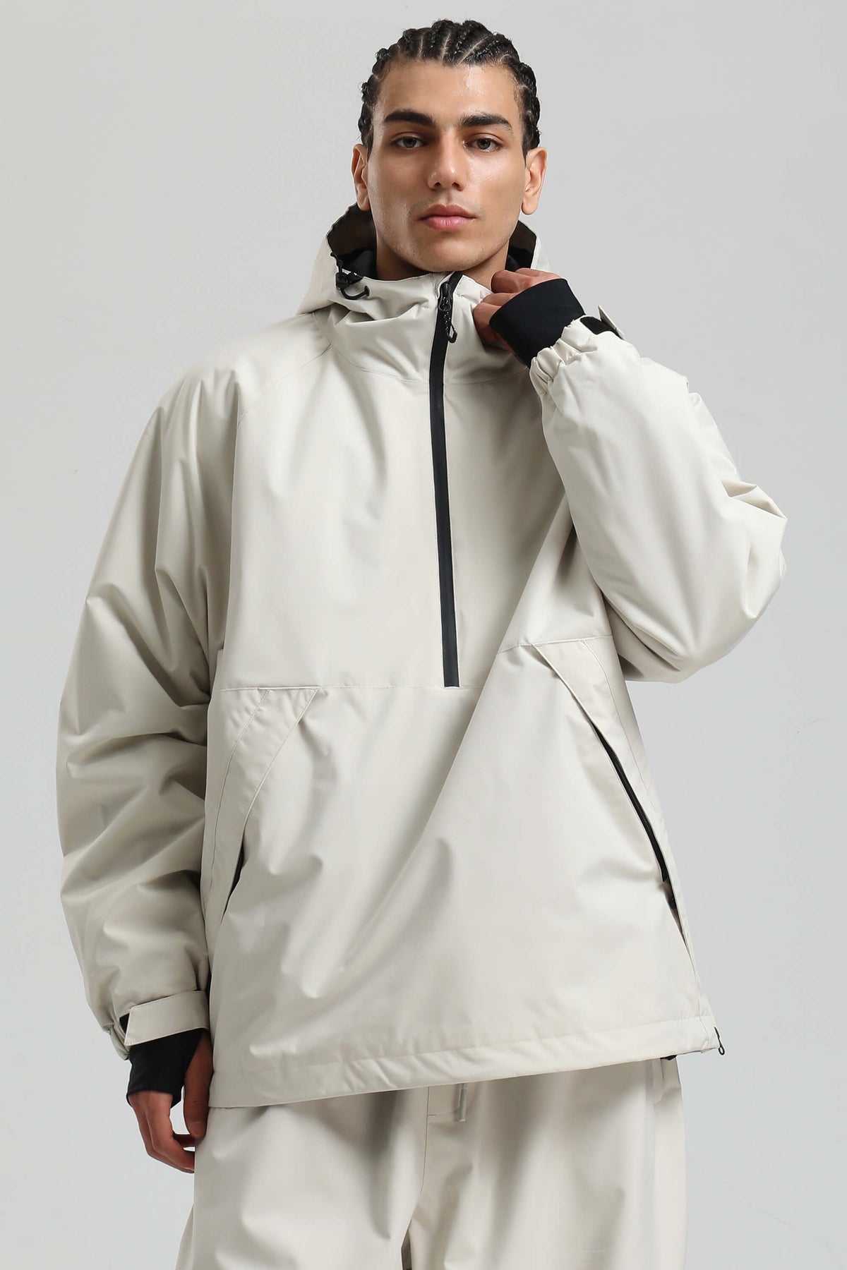Men's Off White Minimalist Half-Zip Waterproof Insulated Snow Anorak