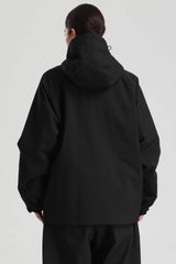 Women's Black Minimalist Half-Zip Waterproof Insulated Snow Anorak