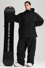 Women's Black Minimalist Half-Zip Waterproof Insulated Snow Anorak