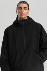 Men's Black Minimalist Half-Zip Waterproof Insulated Snow Anorak