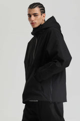 Men's Black Minimalist Half-Zip Waterproof Insulated Snow Anorak