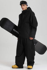 Men's Black Minimalist Half-Zip Waterproof Insulated Snow Anorak