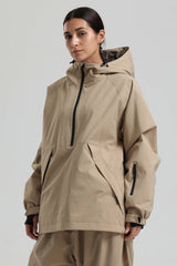 Women's Khaki Minimalist Half-Zip Waterproof Insulated Snow Anorak