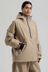 Women's Khaki Minimalist Half-Zip Waterproof Insulated Snow Anorak