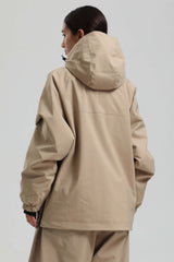 Women's Khaki Minimalist Half-Zip Waterproof Insulated Snow Anorak