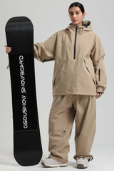 Women's Khaki Minimalist Half-Zip Waterproof Insulated Snow Anorak
