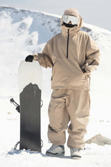 Women's Khaki Minimalist Half-Zip Waterproof Insulated Snow Anorak
