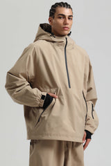 Men's Light Grey Minimalist Half-Zip Waterproof Insulated Snow Anorak