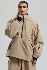 Men's Light Grey Minimalist Half-Zip Waterproof Insulated Snow Anorak