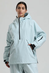 Women's Ice Blue Minimalist Half-Zip Waterproof Insulated Snow Anorak