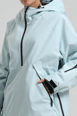 Women's Ice Blue Minimalist Half-Zip Waterproof Insulated Snow Anorak