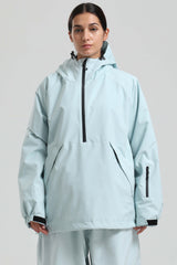 Women's Ice Blue Minimalist Half-Zip Waterproof Insulated Snow Anorak