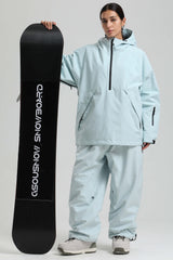 Women's Ice Blue Minimalist Half-Zip Waterproof Insulated Snow Anorak