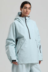 Women's Ice Blue Minimalist Half-Zip Waterproof Insulated Snow Anorak