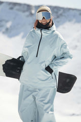 Women's Khaki Minimalist Half-Zip Waterproof Insulated Snow Anorak