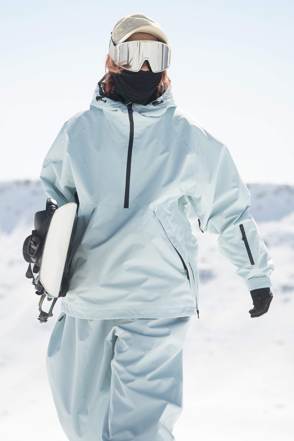 Women's Ice Blue Minimalist Half-Zip Waterproof Insulated Snow Anorak