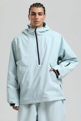 Men's Light Grey Minimalist Half-Zip Waterproof Insulated Snow Anorak