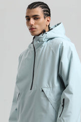 Men's Ice Blue Minimalist Half-Zip Waterproof Insulated Snow Anorak