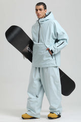 Men's Ice Blue Minimalist Half-Zip Waterproof Insulated Snow Anorak