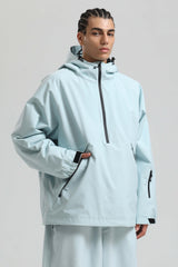 Men's Ice Blue Minimalist Half-Zip Waterproof Insulated Snow Anorak