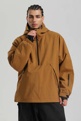 Men's Khaki Minimalist Half-Zip Waterproof Insulated Snow Anorak
