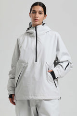 Women's Light Grey Minimalist Half-Zip Waterproof Insulated Snow Anorak
