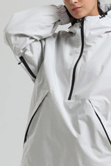 Women's Light Grey Minimalist Half-Zip Waterproof Insulated Snow Anorak