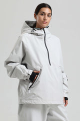 Women's Light Grey Minimalist Half-Zip Waterproof Insulated Snow Anorak