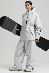 Women's Light Grey Minimalist Half-Zip Waterproof Insulated Snow Anorak