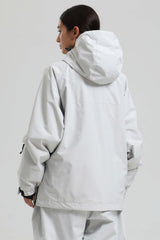 Women's Light Grey Minimalist Half-Zip Waterproof Insulated Snow Anorak