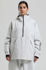 Women's Light Grey Minimalist Half-Zip Waterproof Insulated Snow Anorak