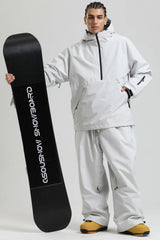 Men's Light Grey Minimalist Half-Zip Waterproof Insulated Snow Anorak