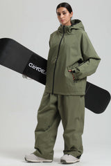 Women's Army Green Dual-Vent Minimalist Waterproof Insulated Snow Jacket