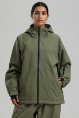 Women's Army Green Dual-Vent Minimalist Waterproof Insulated Snow Jacket