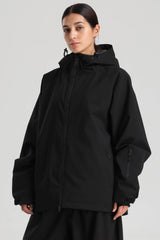 Women's Black Dual-Vent Minimalist Waterproof Insulated Snow Jacket