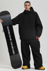 Men's Black Dual-Vent Minimalist Waterproof Insulated Snow Jacket