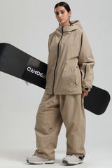 Women's Khaki Dual-Vent Minimalist Waterproof Insulated Snow Jacket