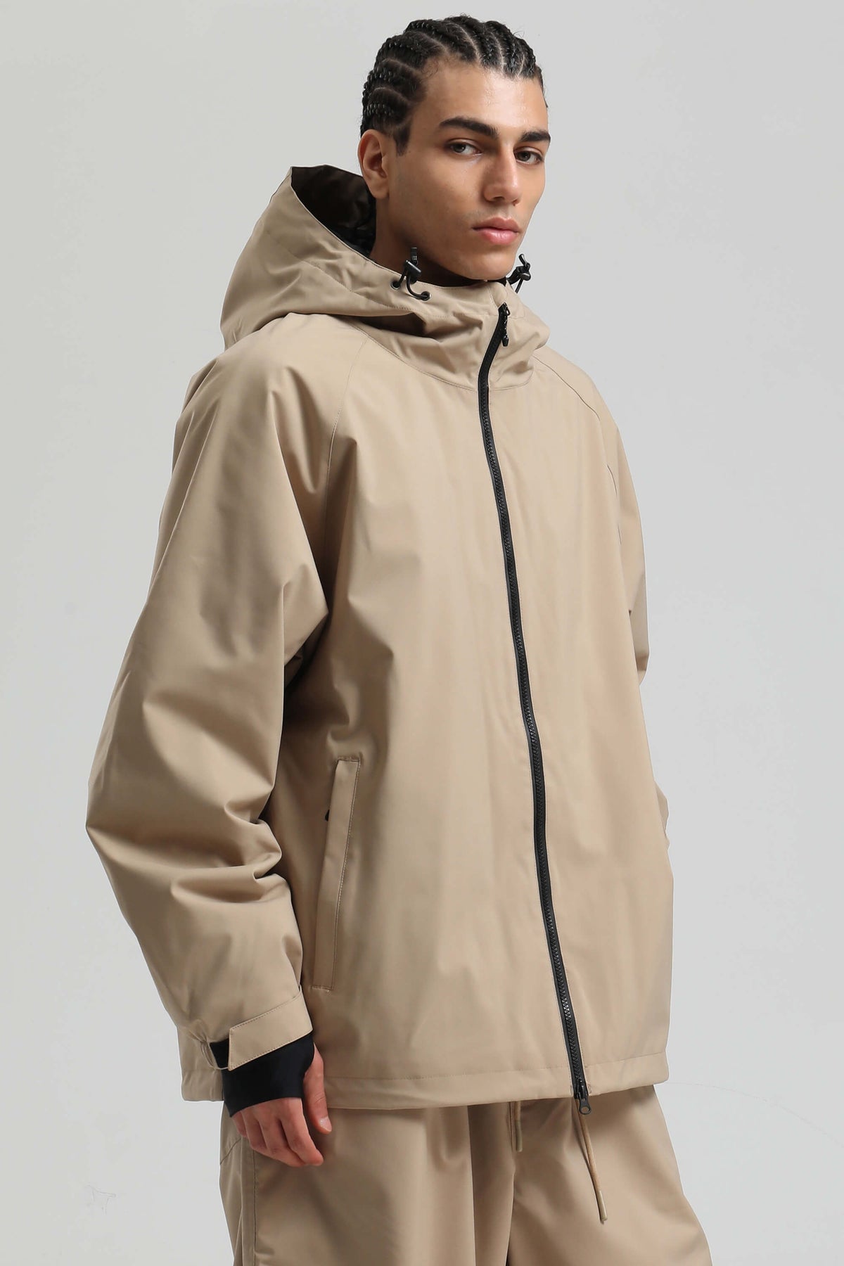 Men's Khaki Dual-Vent Minimalist Waterproof Insulated Snow Jacket