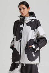 Women's Cow Print Dual-Vent Minimalist Waterproof Insulated Snow Jacket