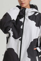 Women's Cow Print Dual-Vent Minimalist Waterproof Insulated Snow Jacket