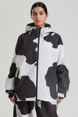 Women's Cow Print Dual-Vent Minimalist Waterproof Insulated Snow Jacket