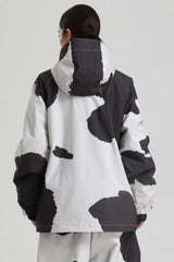 Women's Cow Print Dual-Vent Minimalist Waterproof Insulated Snow Jacket