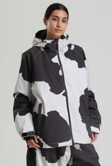 Women's Cow Print Dual-Vent Minimalist Waterproof Insulated Snow Jacket