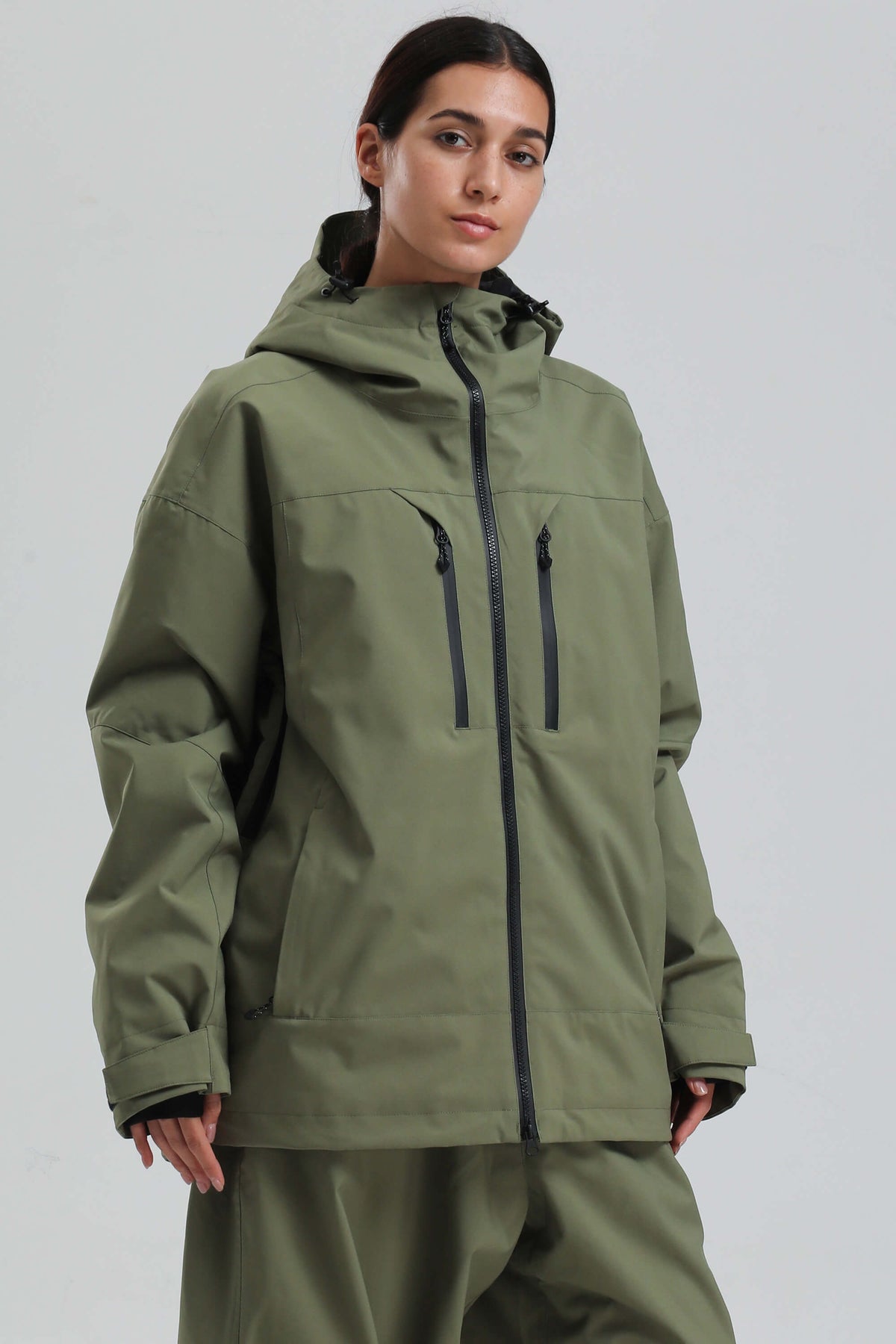 Women's Army Green Multi-Pocket Dual-Vent Waterproof Insulated Snow Jacket