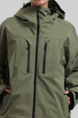 Women's Army Green Multi-Pocket Dual-Vent Waterproof Insulated Snow Jacket